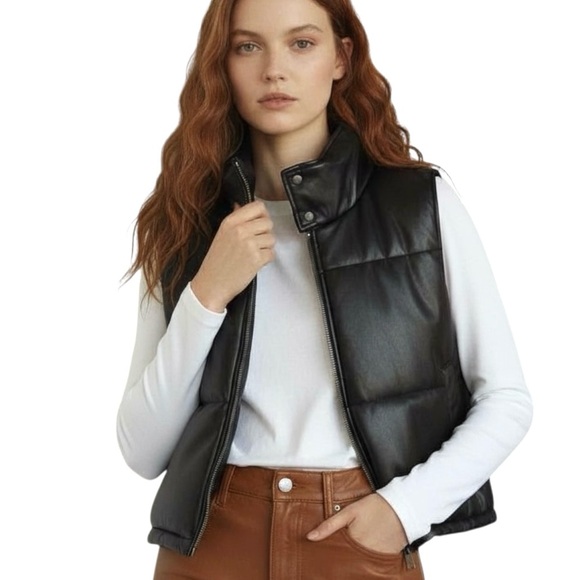 Anthropologie Faux Leather Puffer Vest - Picture 2 of 10